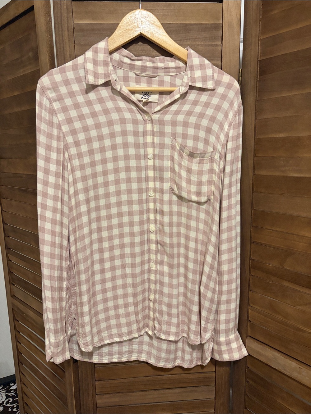 Soft Blush Pink and Ivory Gingham Button-Down Shirt